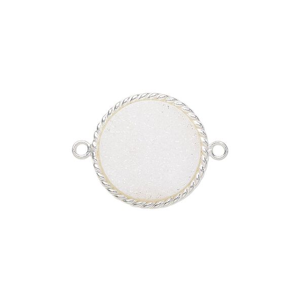 Link, druzy agate (natural) and sterling silver, 17-19mm hand-cut single-sided flat round with twisted wire design. Sold individually. image number 0
