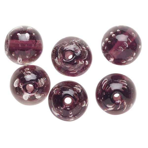 Bead, lampworked glass, translucent purple, 12mm round. Sold per pkg of 6. image number 0