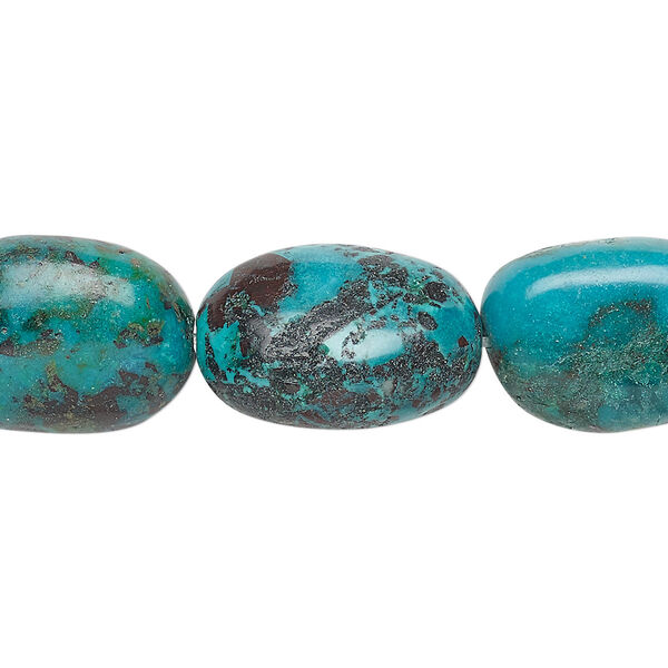 Bead, turquoise (dyed / stabilized), blue-green, 16x12mm-22x19mm puffed oval, B- grade, Mohs hardness 5 to 6. Sold per 7-inch strand. image number 0