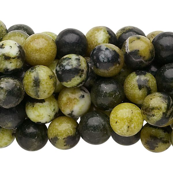 Yellow "turquoise" (serpentine with quartz) 1pkg10, round bead natural 15.5-16 inch 8mm image number 0