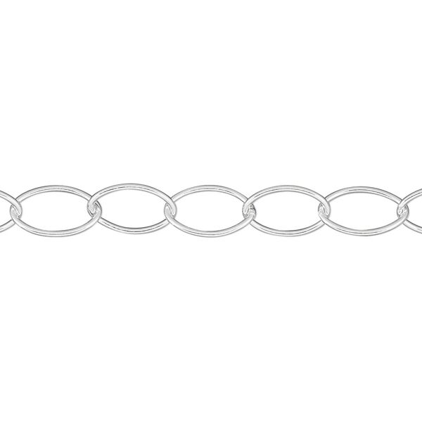 Chain, sterling silver, 10x6.5mm oval cable. Sold per pkg of 5 feet. image number 0