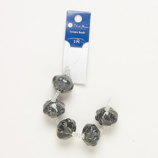 Bead, porcelain, smoke, 25x19mm fancy rondelle with 3mm hole. Sold per pkg of 5. image number 0