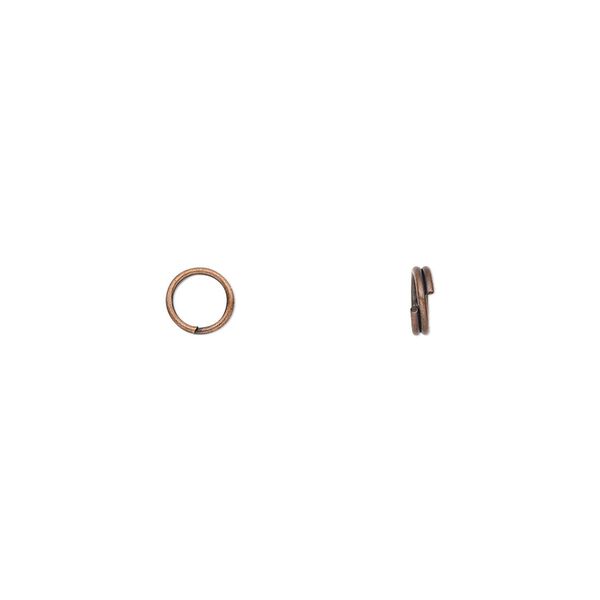 Split ring, antique copper-finished steel, 5mm round with 3.7mm inside diameter. Sold per pkg of 1,000. image number 0