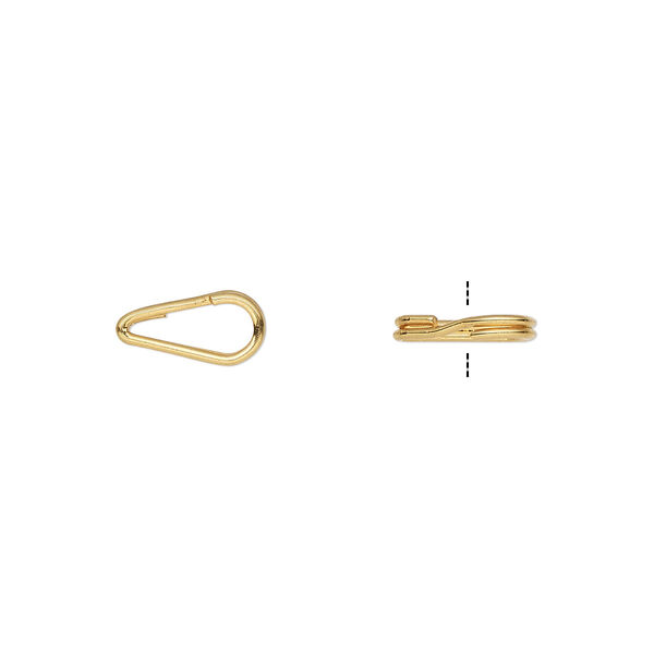 Split ring, gold-plated steel, 10x5mm teardrop with 7.5x3mm hole. Sold per pkg of 10. image number 0