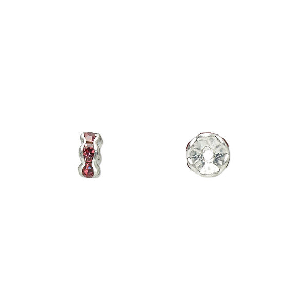 Bead, glass rhinestone and silver-plated brass, rose, 5x2mm rondelle. Sold per pkg of 10. image number 0