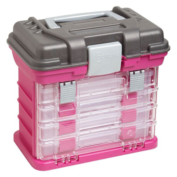 Tote, Plano® Creative Options, plastic, clear, pink, light grey and dark grey, 11 x 7-1/4 x 10 inches. Sold individually. image number 1