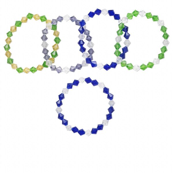 Bracelet mix, stretch, glass, multicolored, 8mm bicone, 7 inches. Sold per pkg of 5. image number 0