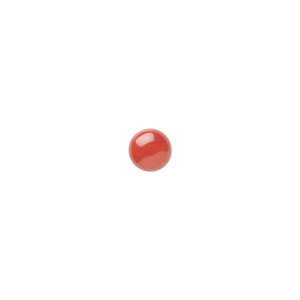 Cabochon, bamboo coral (dyed), red, 6mm calibrated round, Mohs hardness 3-1/2 to 4. Sold per pkg of 4. image number 0