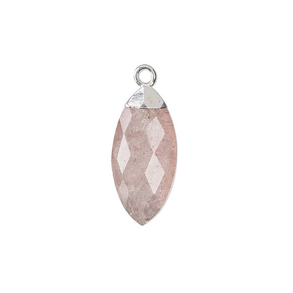 Strawberry quartz / sterling silver / copper 1pkg1, silver-plated hand-cut faceted puffed marquise drop natural 19x9mm image number 0