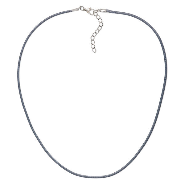 Necklace cord, imitation leather with imitation rhodium-finished steel and "pewter" (zinc-based alloy), dark grey, 2mm wide, 18 inches with 1-1/2 inch extender chain and lobster claw clasp. Sold per pkg of 10. image number 0