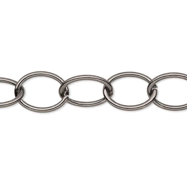 Chain, gunmetal-plated steel, 10mm oval cable. Sold per 50-foot spool. image number 0