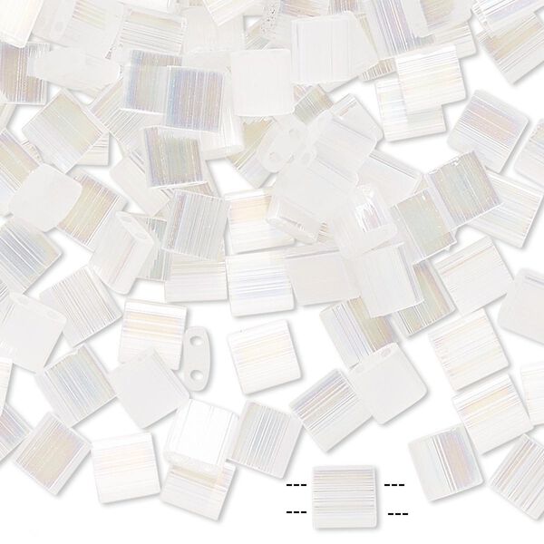 Seed bead, TILA®, glass, pkg/40g, 5mm full tila square, translucent silk luster white pearl, (TL-2549). image number 0