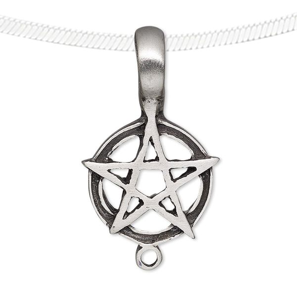 Pendant, antiqued pewter (tin-based alloy), 32x20mm round with star and bottom loop. Sold individually. image number 0
