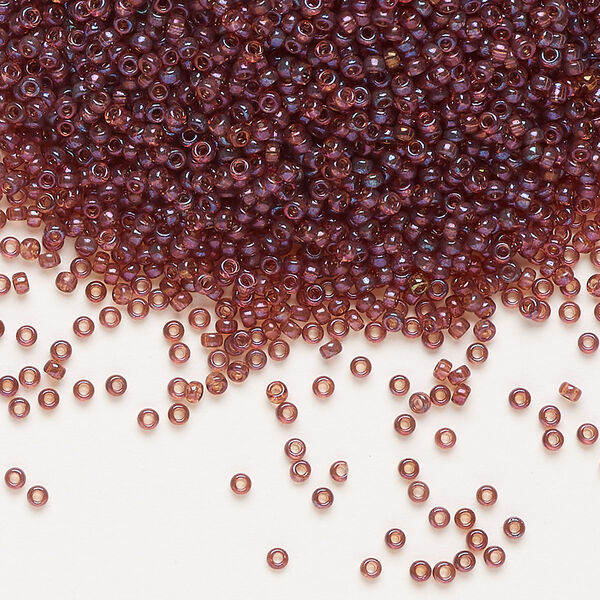 Seed bead, Miyuki, glass, pkg/250g, #15 rocaille, translucent gold luster claret (RR-302). image number 0