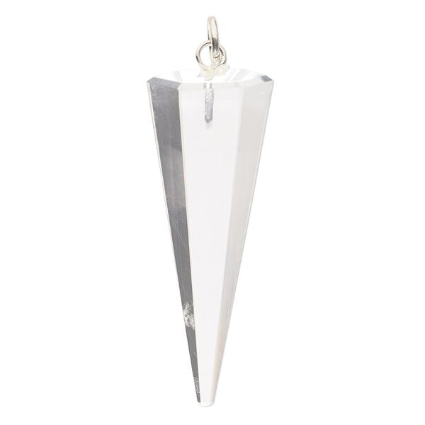 Quartz crystal / brass 1pkg1, silver-plated hand-cut faceted hexagon point focal natural 38x14mm image number 0