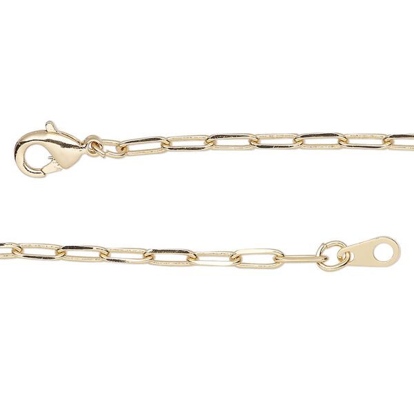 Chain, gold-finished brass, 2.4mm paperclip, 36 inches with lobster claw clasp. Sold individually. image number 0