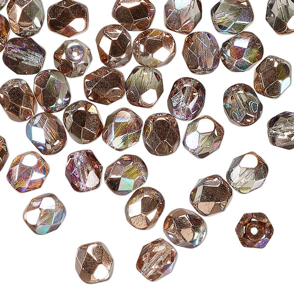 Czech fire-polished glass 1pkg60, faceted round bead half-coated Capri gold / copper clear AB 6mm image number 0