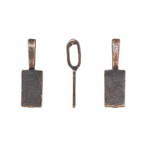 Bail, glue-on, antique copper-finished "pewter" (zinc-based alloy), 20.5x6mm rectangle with 11x6mm pad. Sold per pkg of 20. image number 0