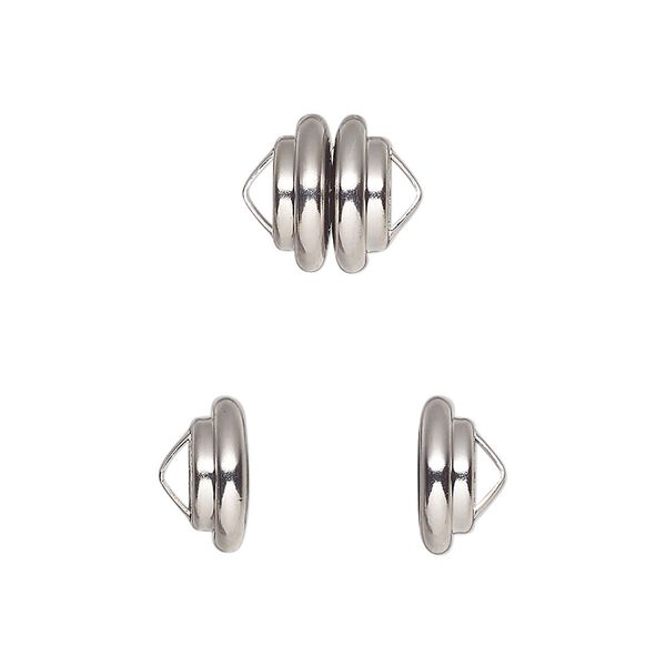 Clasp, Mag-Lok®, magnetic, rhodium-plated brass, 10.8x7.7mm ribbed rondelle. Sold individually. image number 0