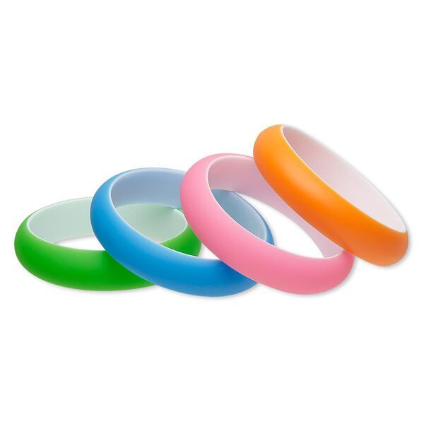 Bracelet, bangle, acrylic, assorted colors, 18mm wide, 8-1/2 inches. Sold per 4-piece set. image number 0