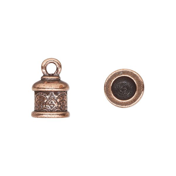 Cord end, glue-in, TierraCast®, antique copper-plated pewter (tin-based alloy), 10.5x10mm with temple design, 5.7mm inside diameter. Sold per pkg of 20. image number 0