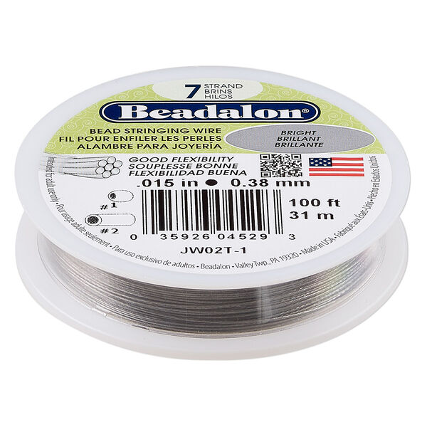 Wire, Beadalon®, nylon and stainless steel, bright, 7 strand, 0.015-inch diameter. Sold per 100-foot spool. image number 0