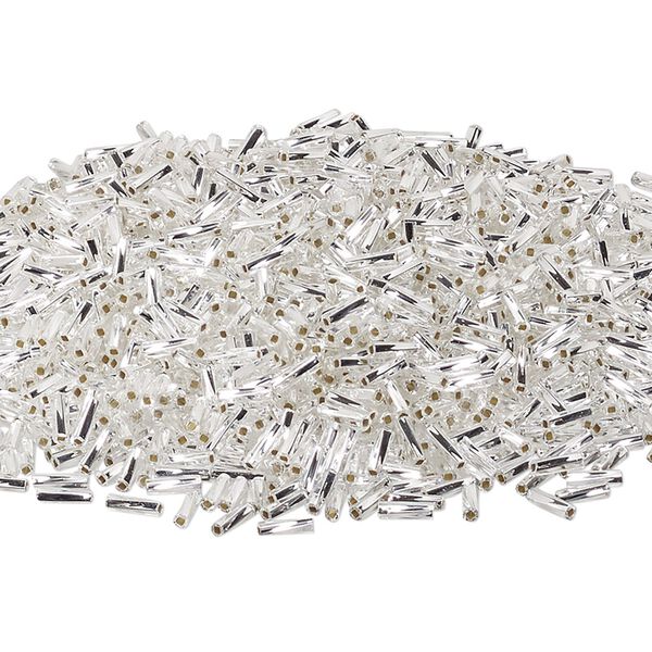 Bead, Miyuki, bugle bead, glass, pkg/50 g, 6x2mm center-drilled twisted, silver-lined translucent crystal clear, (TW-1). image number 0