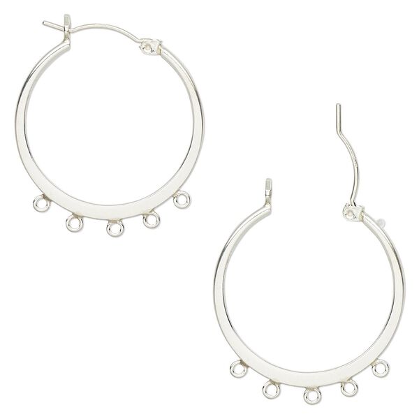 Earring hoop 1pkg2 sterling silver, 23mm flat round / 5 closed loop / latch-back, 1 pair image number 0