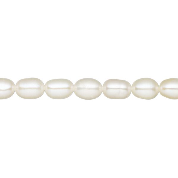 Pearl, White Lotus™, cultured freshwater (bleached), white, 5-5.5mm rice, A- grade, Mohs hardness 2-1/2 to 4. Sold per 15-1/2" to 16" strand. image number 0