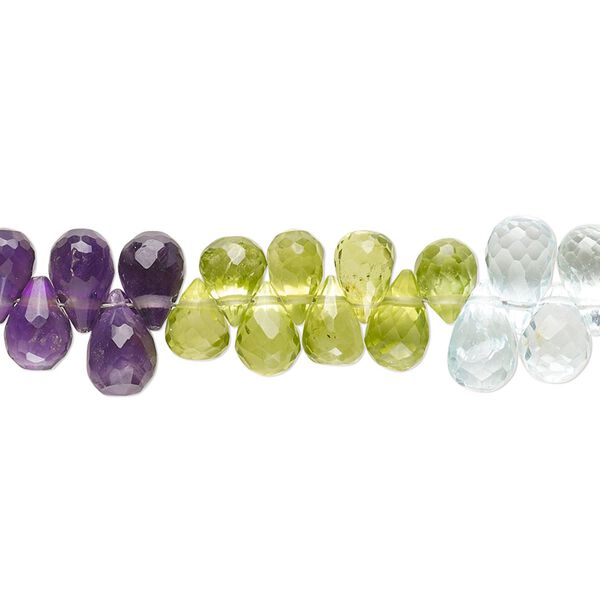 Multi-gemstone 1pkg1, hand-cut top-drilled faceted teardrop bead 8 inch 8x4mm-10x6mm image number 0