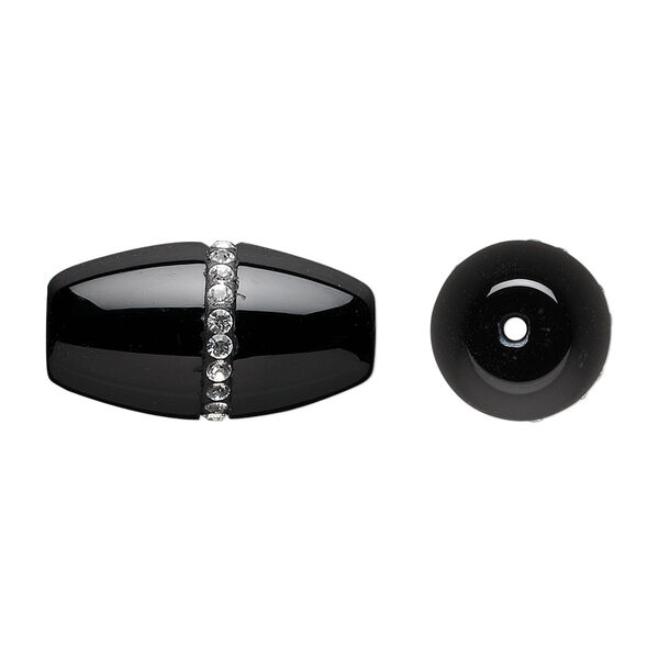 Black onyx / crystal 1pkg1, barrel chaton bead B grade, 22x12mm / 2mm image number 0