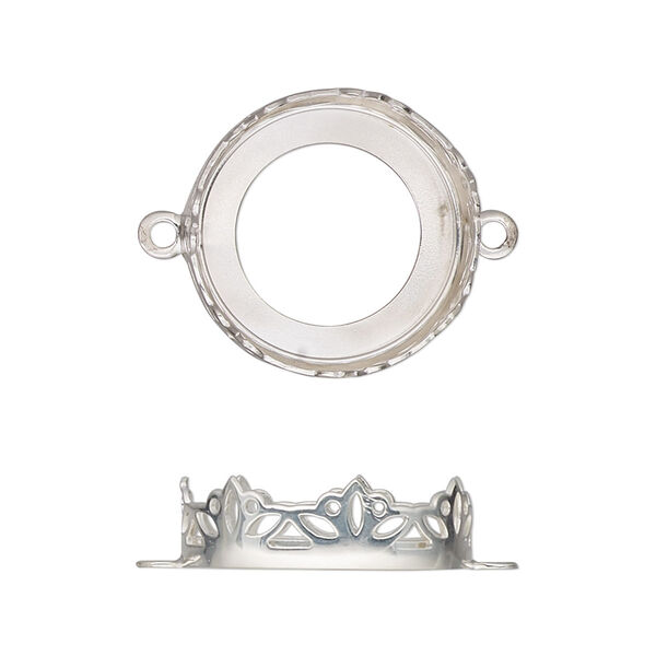 Link, sterling silver, 19mm round with lotus edge and open back with 18mm round cabochon bezel setting. Sold individually. image number 0