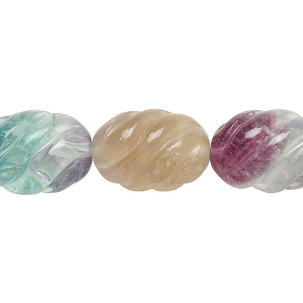 Rainbow fluorite 1pkg1, hand-cut carved oval bead natural 15.5-16 inch 16x12mm image number 0