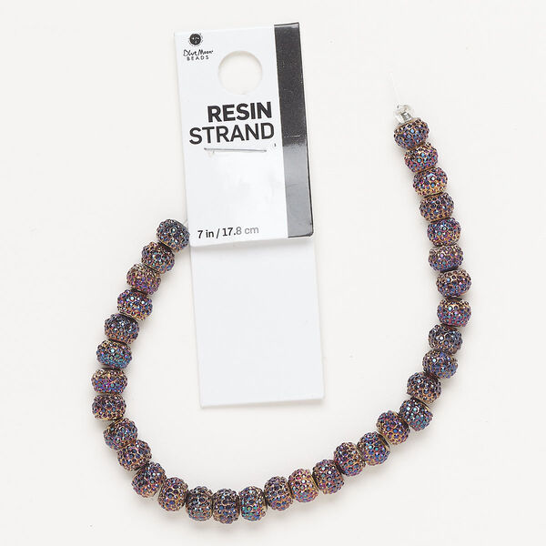 Bead, resin, bronze purple AB, 7x5mm bumpy rondelle. Sold per 7-inch strand, approximately 30 beads. image number 0