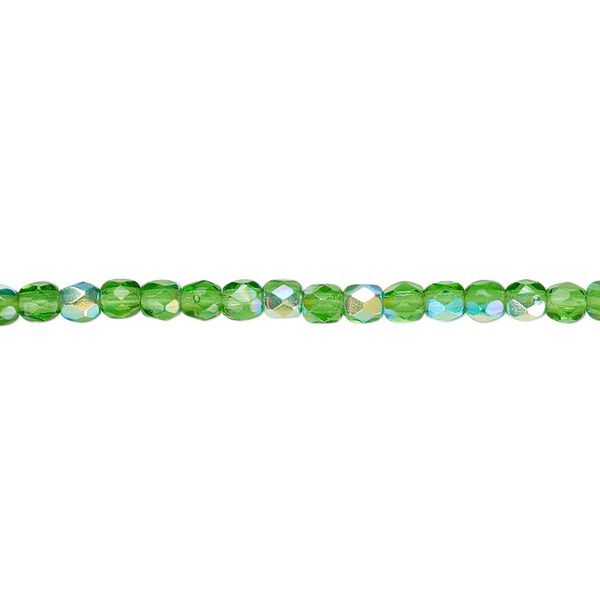 Bead, Czech fire-polished glass, emerald green AB, 3mm faceted round. Sold per 15-1/2" to 16" strand. image number 0