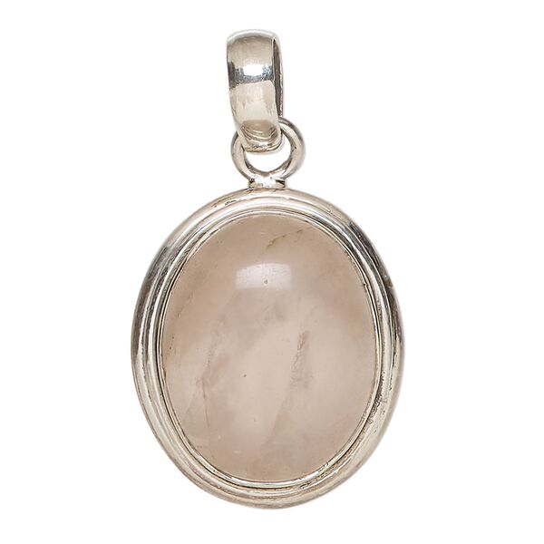 Pendant, rose quartz (natural) and antiqued sterling silver, 26x22mm-30x24mm oval. Sold individually. image number 0