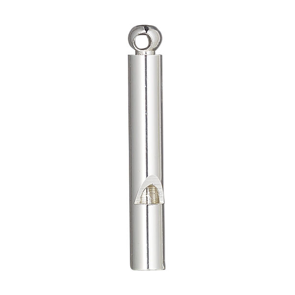 Focal, silver-finished brass, 30x4mm round tube whistle. Sold per pkg of 2. image number 0