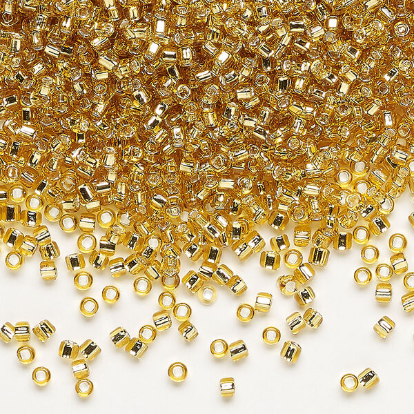 Seed bead, Dyna-Mites™, glass, pkg/1/2kg, #11 round, transparent silver-lined medium gold, (62:SR 11/0 SR). image number 0