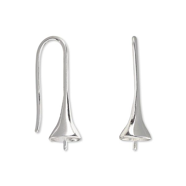 Ear wire 1pkg20 silver-plated, 25mm bell / 3.5mm peg / 8-10mm half-drilled round setting, 18 gauge brass 10 pair image number 0