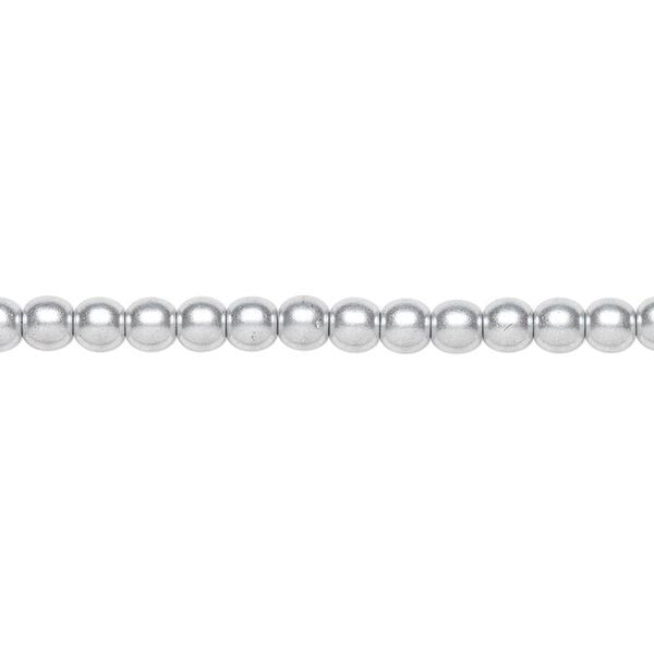 Bead, Czech glass druk, opaque satin silver, 4mm round. Sold per 15-1/2" to 16" strand. image number 0
