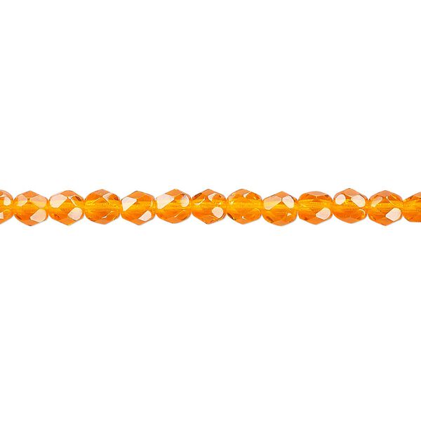 Bead, Czech fire-polished glass, transparent orange, 4mm faceted round. Sold per 15-1/2" to 16" strand, approximately 100 beads. image number 0