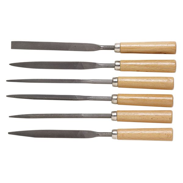 Needle files, carbon steel and European beech wood, brown, 7 inches. Sold per 6-piece set. image number 0