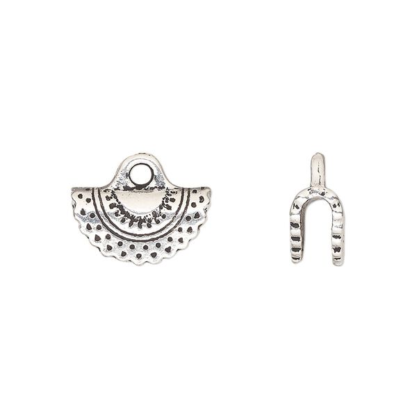 Crimp end, TierraCast®, antique silver-plated pewter (tin-based alloy), 15x8mm crescent, 2.7mm inside diameter. Sold per pkg of 2. image number 0