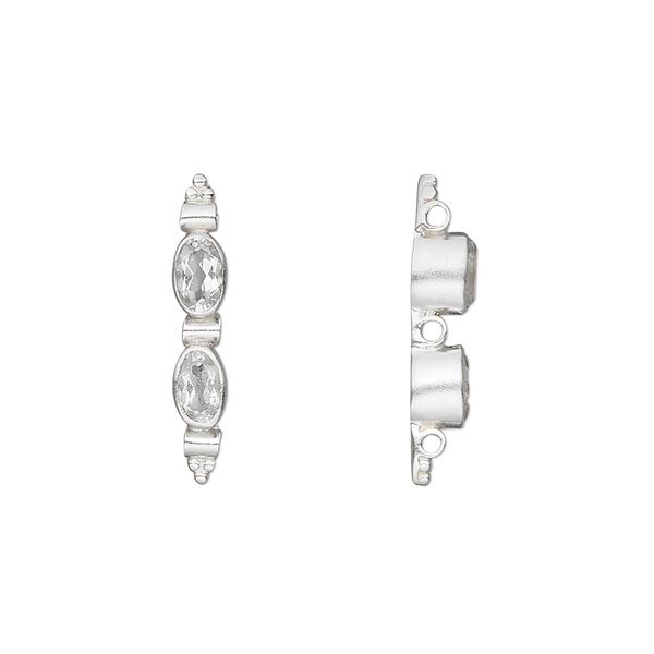 White topaz / sterling silver 1pkg1, faceted oval bead spacer bar natural 5x3mm / 21x4mm image number 0