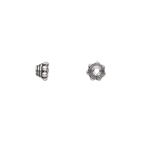 Bead cap, antiqued sterling silver, 6x5mm beaded round coil, fits 4-6mm bead. Sold per pkg of 16. image number 0