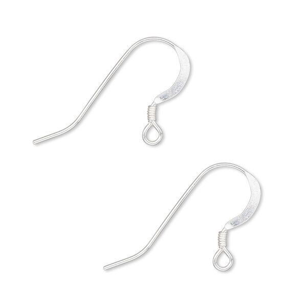 Ear wire, sterling silver-filled, 16mm flat fishhook with 2mm coil and open loop, 23 gauge. Sold per pkg of 100 pairs. image number 0