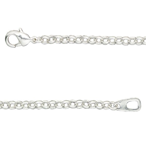 Chain, silver-plated brass, 3mm rolo, 20 inches with lobster claw clasp. Sold individually. image number 0