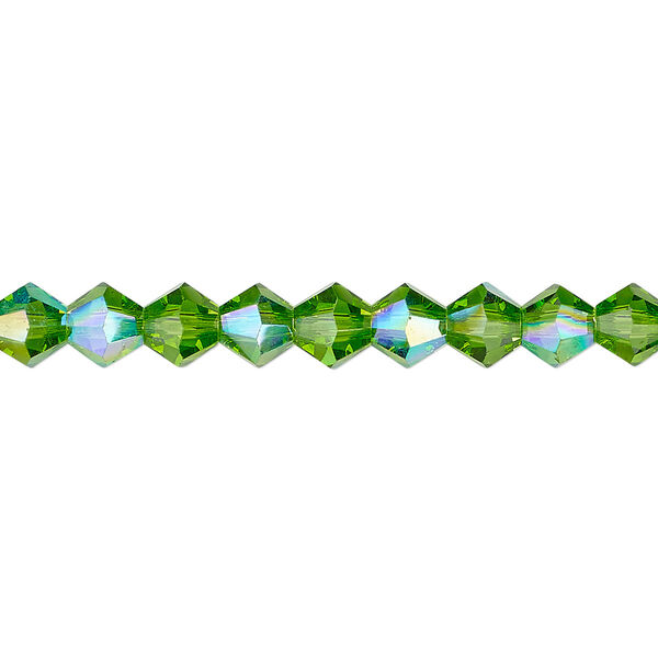 Bead 1pk transparent green AB, Celestial Crystal® 6mm bicone 15.5-16 inch image number 0