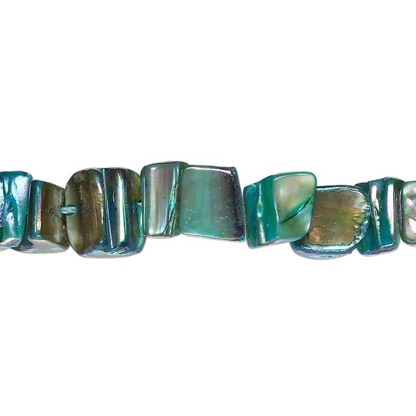 Bead, mother-of-pearl shell (dyed), teal AB, medium chip with 0.4-0.6mm hole, Mohs hardness 3-1/2. Sold per 15-inch strand. image number 0