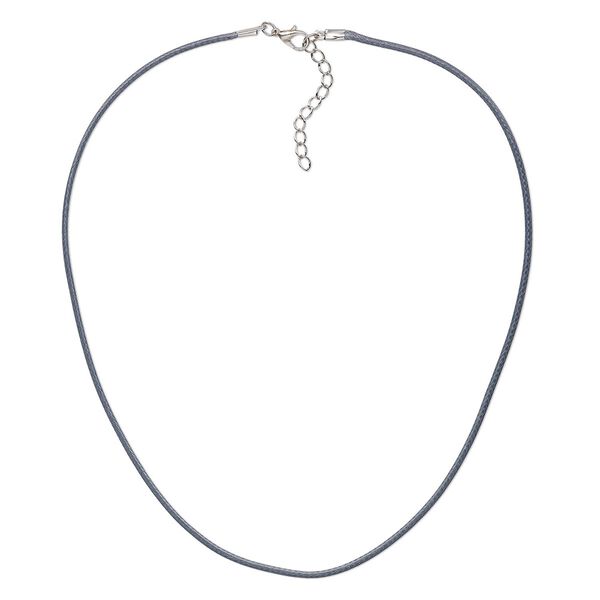 Necklace cord, imitation leather with imitation rhodium-finished steel and "pewter" (zinc-based alloy), dark grey, 2mm wide, 16 inches with 1-1/2 inch extender chain and lobster claw clasp. Sold per pkg of 10. image number 0